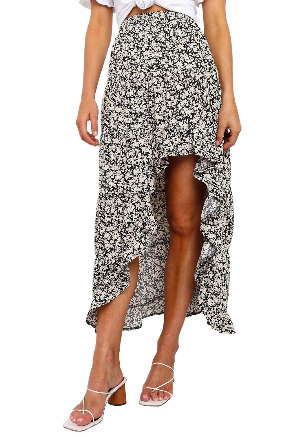 

Spódnica Maxi Czarna W Kwiaty Asymetryczna 2XL/3XL