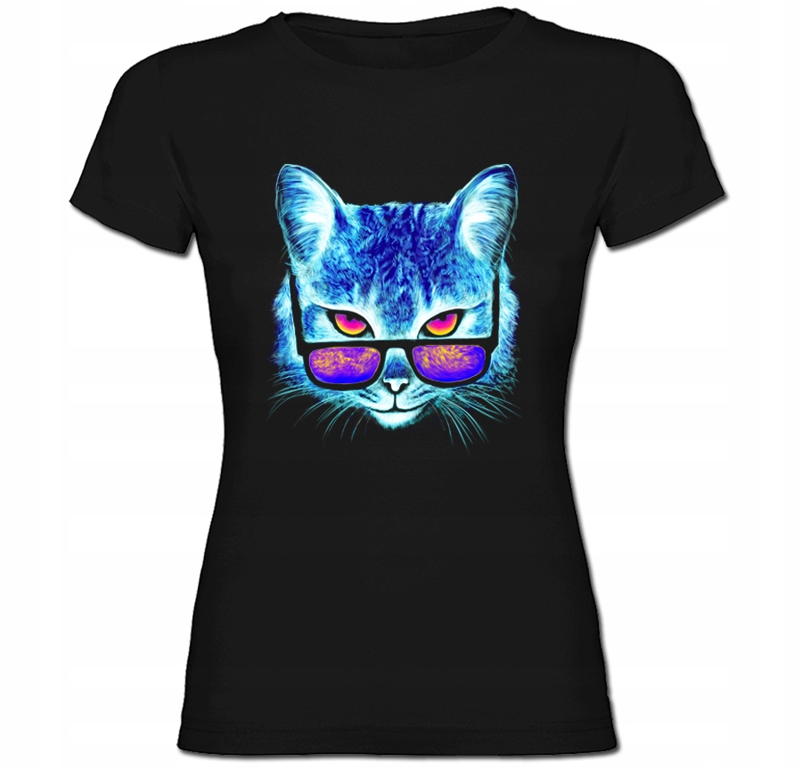 

Tshirt damski Kot neon kotek okulary L