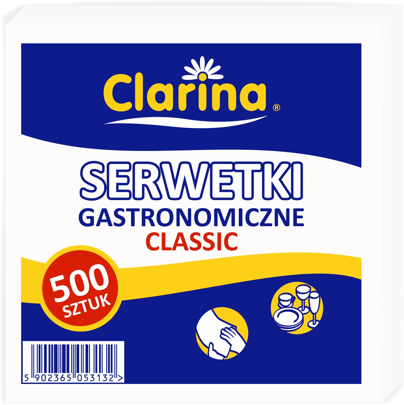 SERWETKI GASTRONOMICZNE PAPIEROWE BIAŁE NA SZTUĆCE WYDAJNE EKO 15x15 500szt EAN (GTIN) 5902365053132