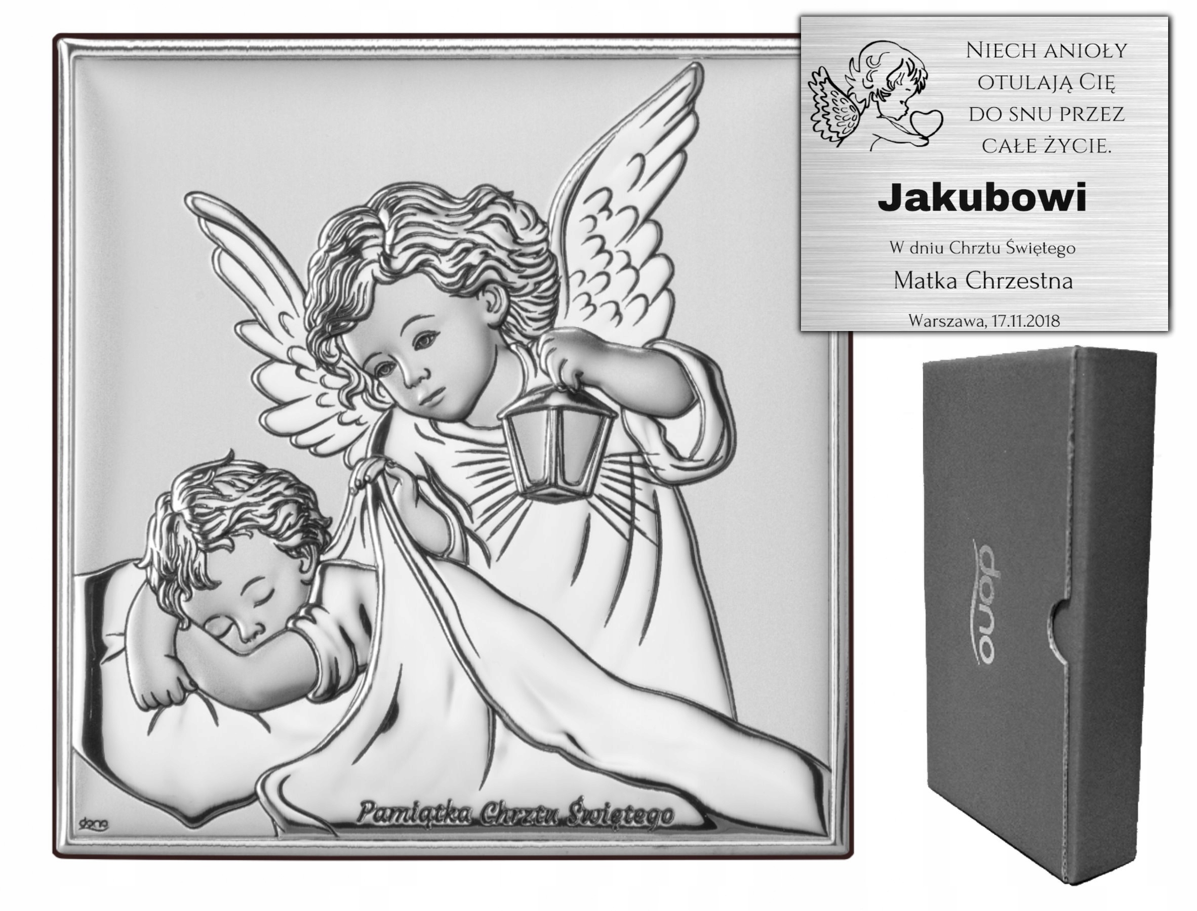 Stříbrný Obrázek Dárek Ke Křtinám Gravírování 11x11CM