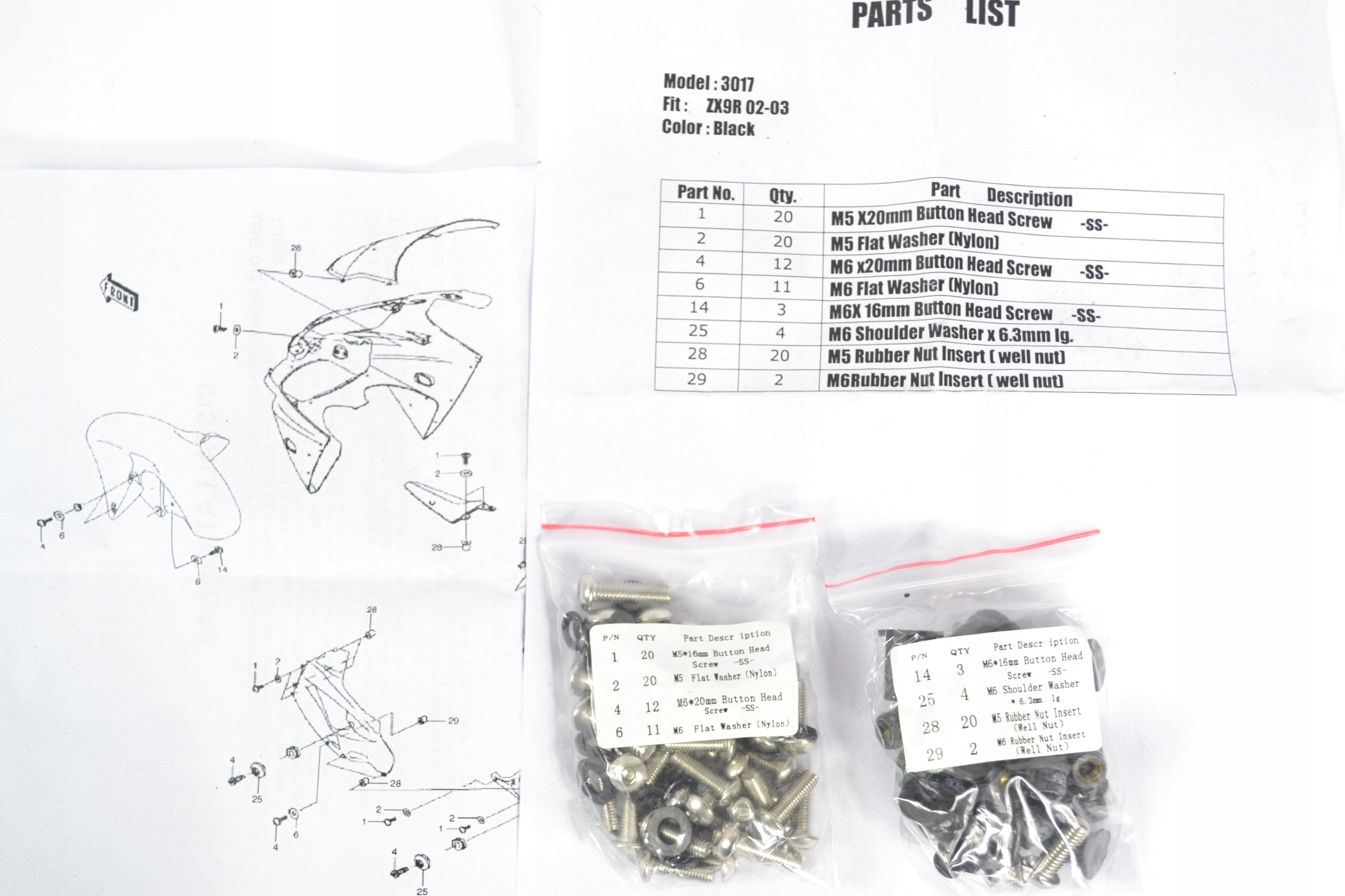 .RG454444 - Kawasaki ZX-9R 2002-2003 обтекатель болты комплект