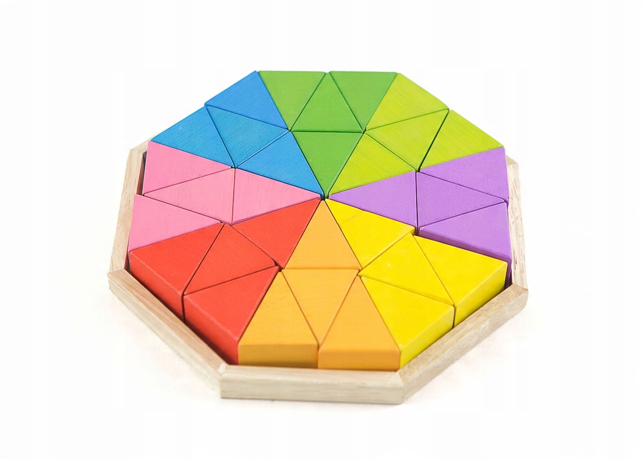 

Klocki trójkąty kolorowe tęczowe Montessori