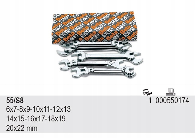 Бета-набор из 8 двухсторонних плоских ключей 55 / S8