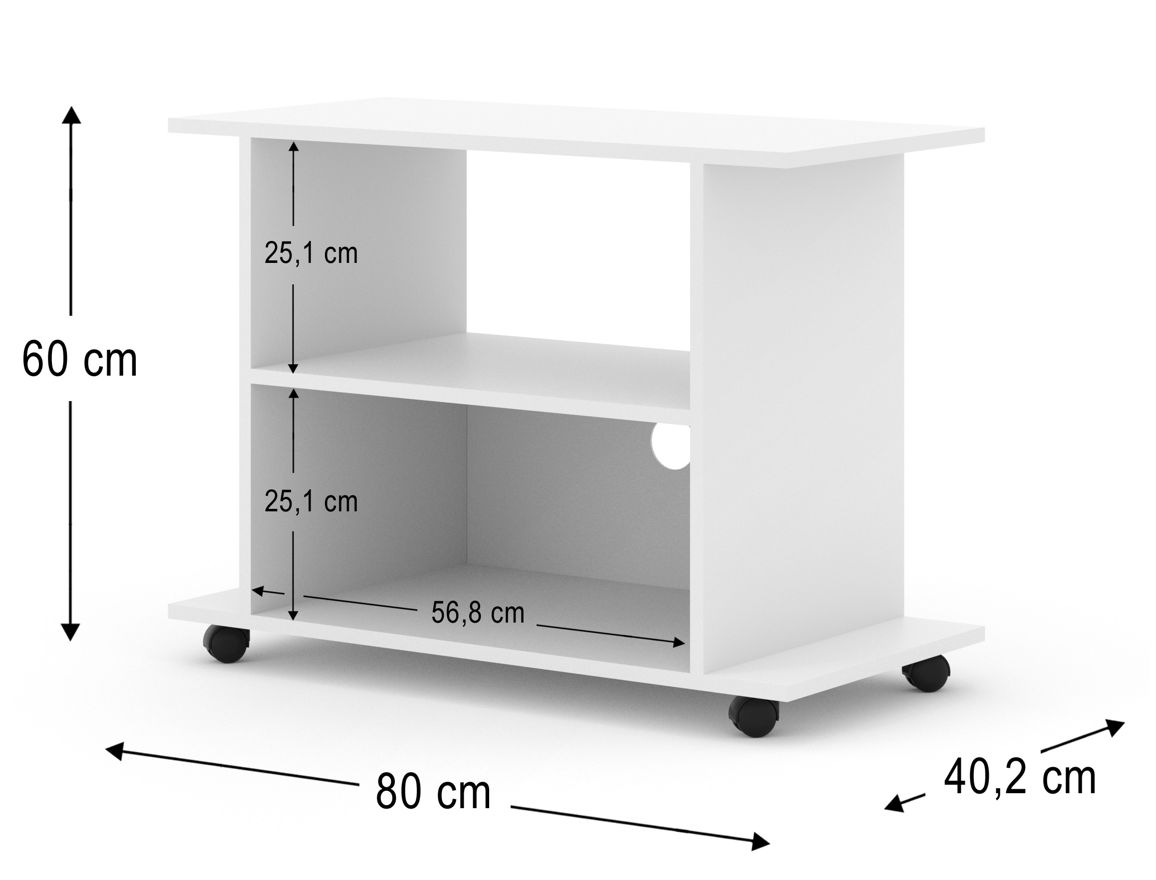 Nowoczesna stolik szafka RTV mała na kółkach YOGI 80 cm biała mat