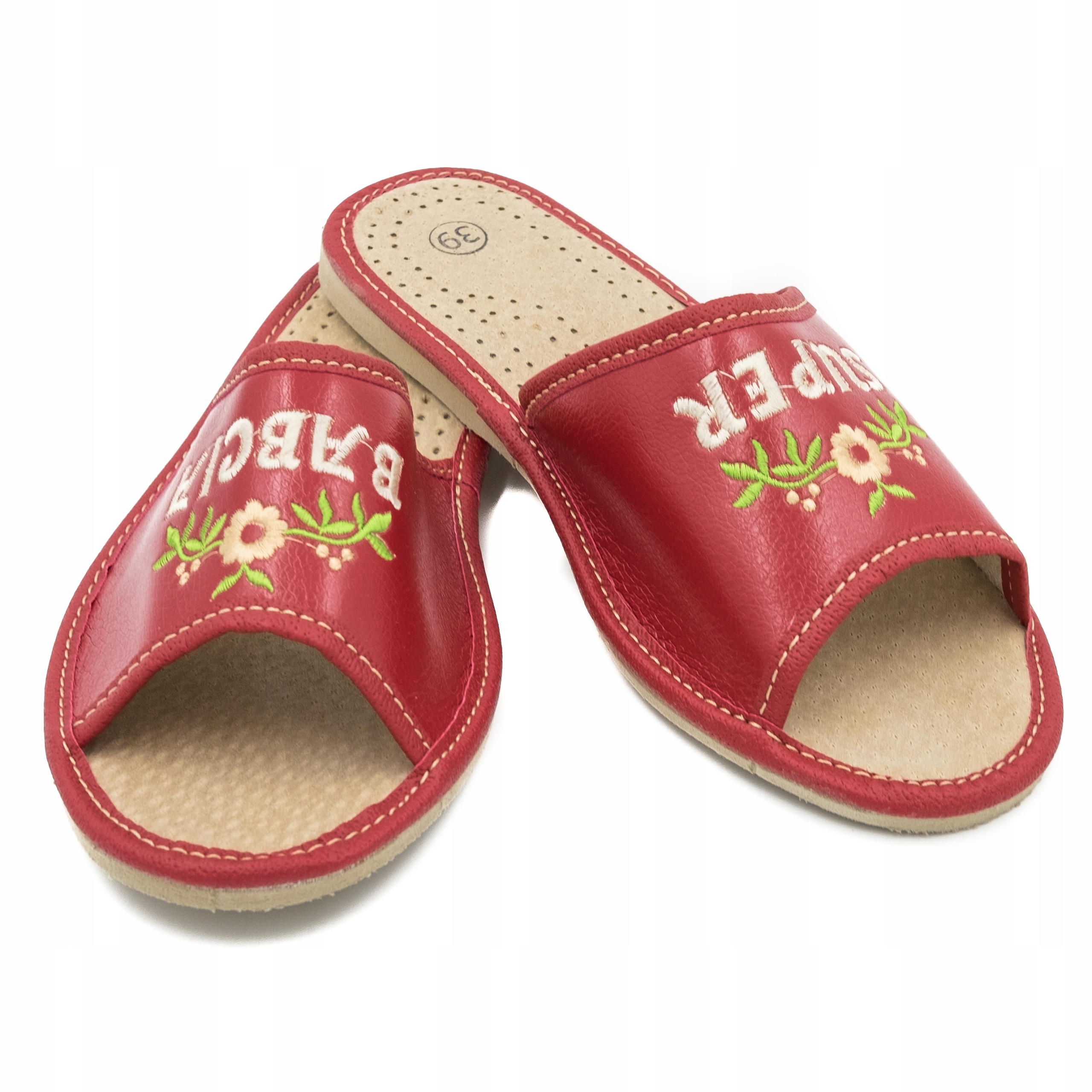 Wygodne Kapcie Skórzane Pantofle Super Babcia 37