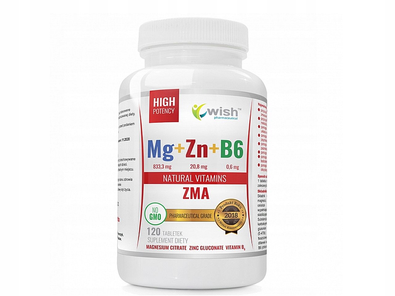 WISH Mg+Zn+B6 120 tabletek Magnez Cynk Witamina B6 ZMA Odporność — 4