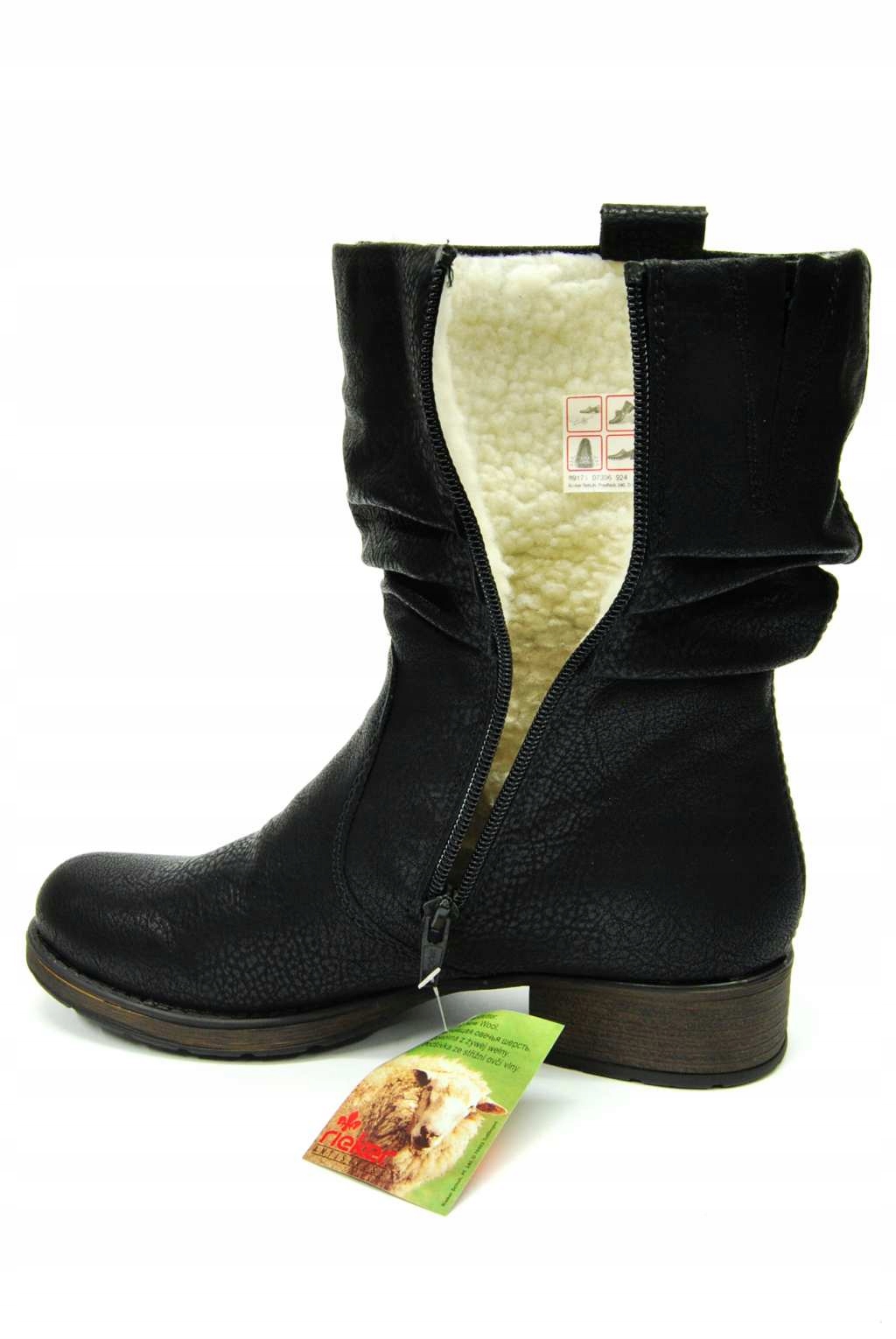 RIEKER Z9583 BOTKI wysokie owcza wełna czarne r 37 Rozmiar 37