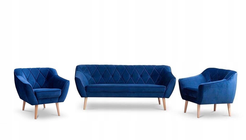 

Zestaw Skand 3+1+1 sofa skandynawska fotele welur