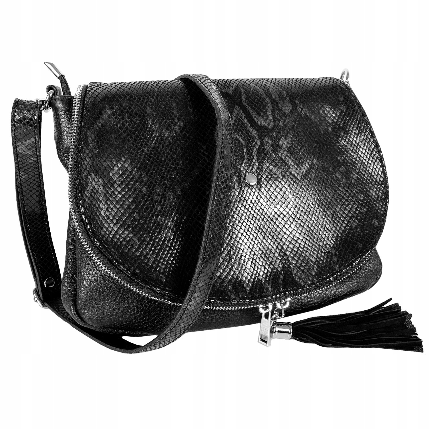 

Skórzana Torebka Czarna Mała Z Węźową Klapką