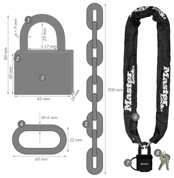 ZAPIĘCIE ROWEROWE BLOKADA ŁAŃCUCH KŁÓDKA 90 cm ML EAN (GTIN) 4337185110269