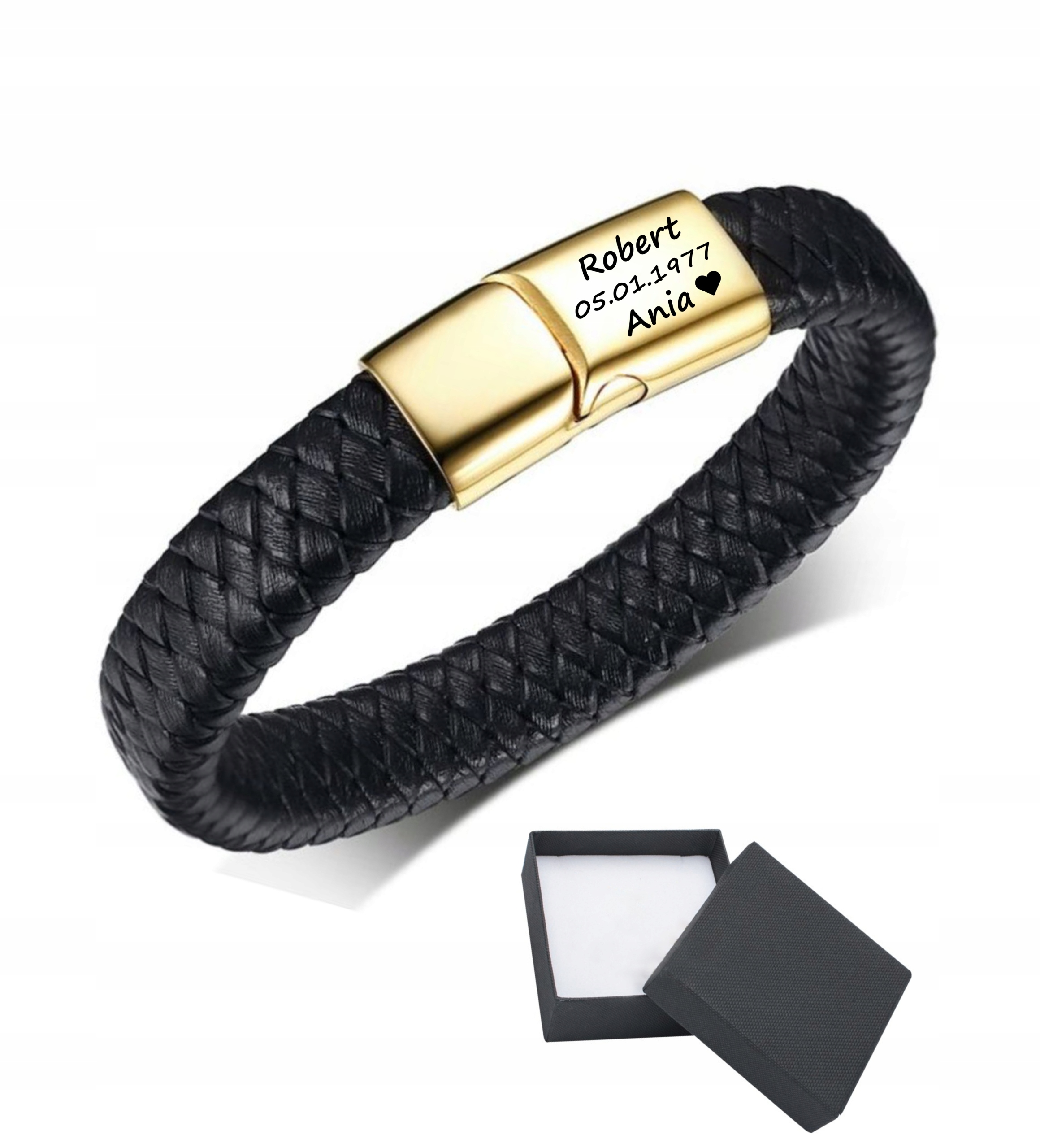 

Bransoletka skórzana splot z Grawerem + Gratis