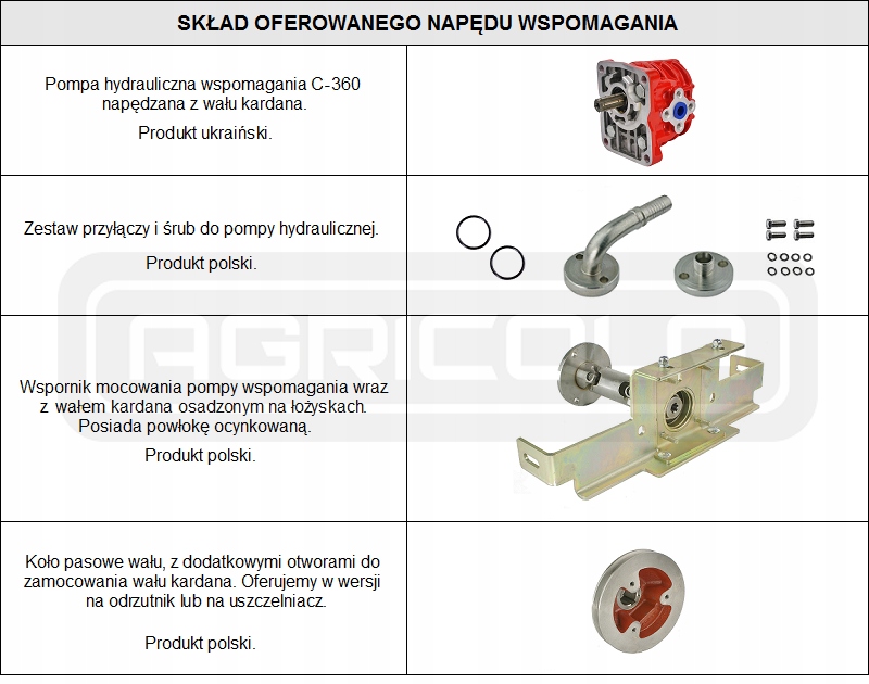 NAPĘD WSPOMAGANIA Z WAŁU C-360 HYDROLIDER Producent części Hydrolider
