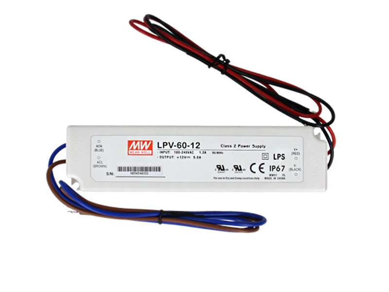 Zasilacz do taśm LED MEAN WELL LPV 12V 60W IP67 Typ zasilacz
