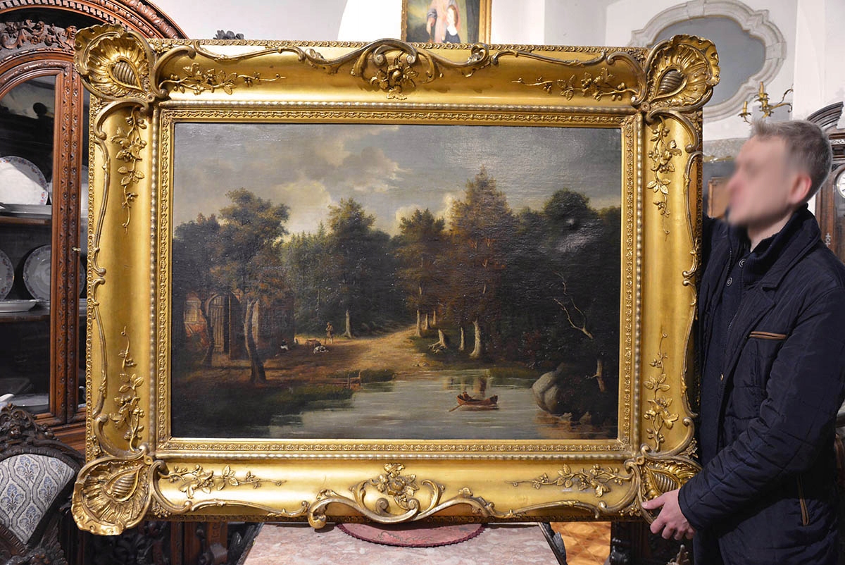 Oryginalny, XIX - w. obraz olejny w pięknej ramie