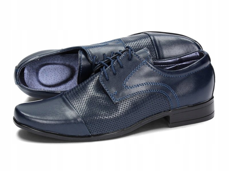 Buty Komunijne Chłopięce Półbuty Wizytowe Granatowe Skóra 01K Rozmiar 38 Odcień granatowy