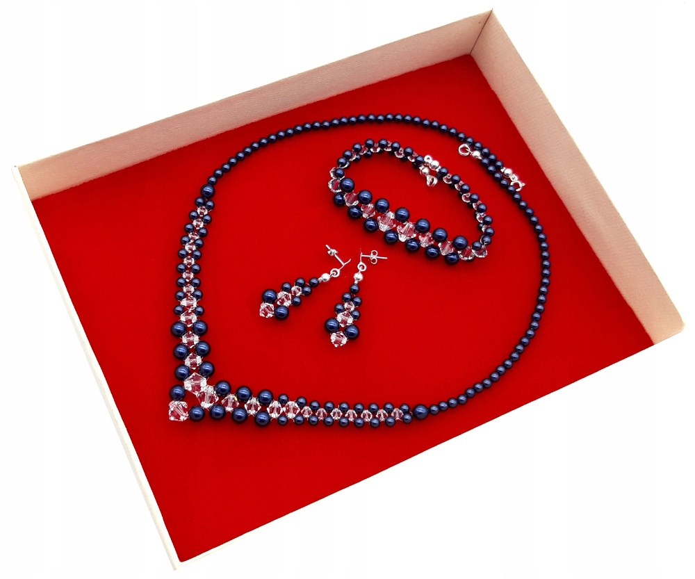 

komplet Swarovski elem. biżuteria Srebro perły