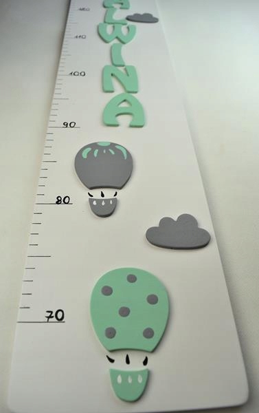 Miarka wzrostu BALONY + IMIĘ DZIECKA mięta Płeć Chłopcy Dziewczynki