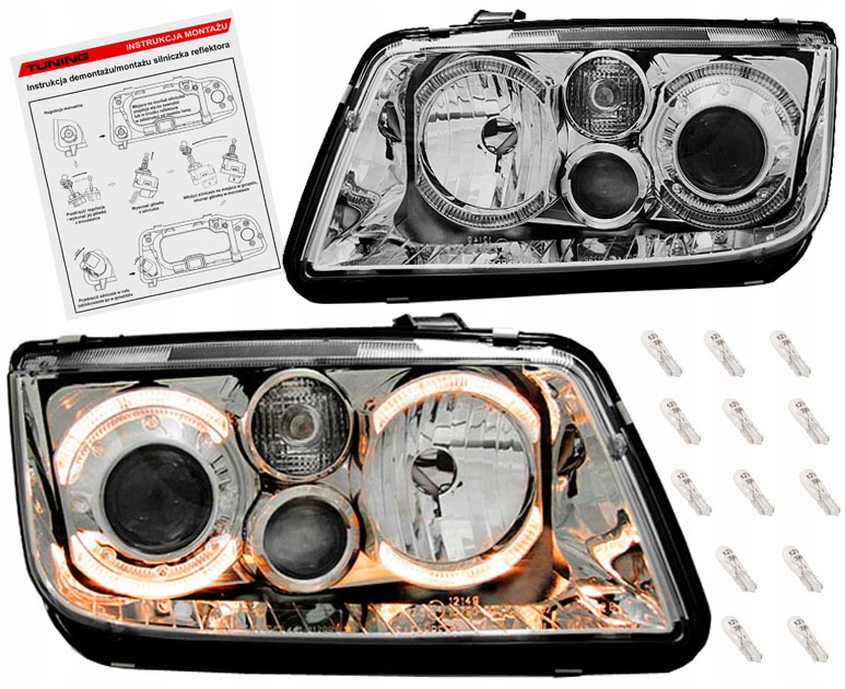 BORA LAMPY reflektory halogeny przod CHROM ringi