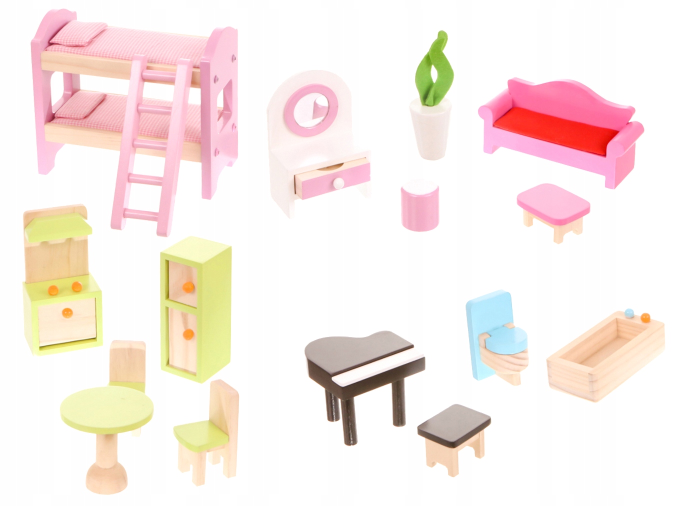 DREWNIANY DOMEK DLA LALEK Z MEBLAMI +LALKI ECOTOYS Marka Ecotoys