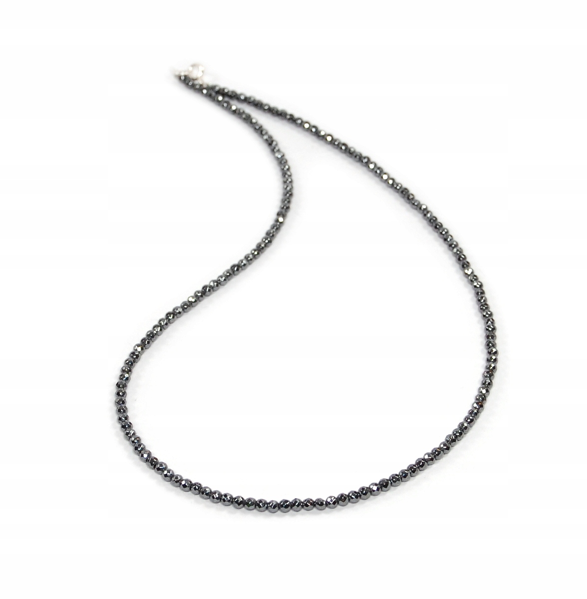 Přírodní náhrdelník Hematit s fazetovanými kuličkami 3 mm, zapínání stříbrné 925