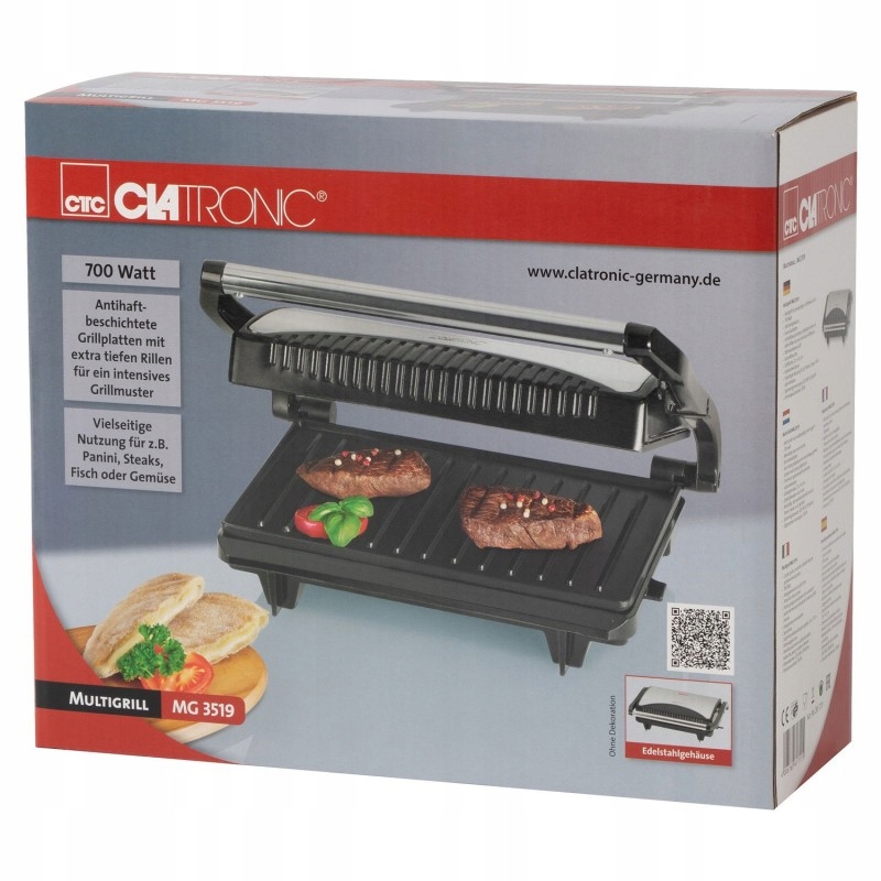GRILL ELEKTRYCZNY STAL CLATRONIC BEZTŁUSZCZOWY Moc 700 W
