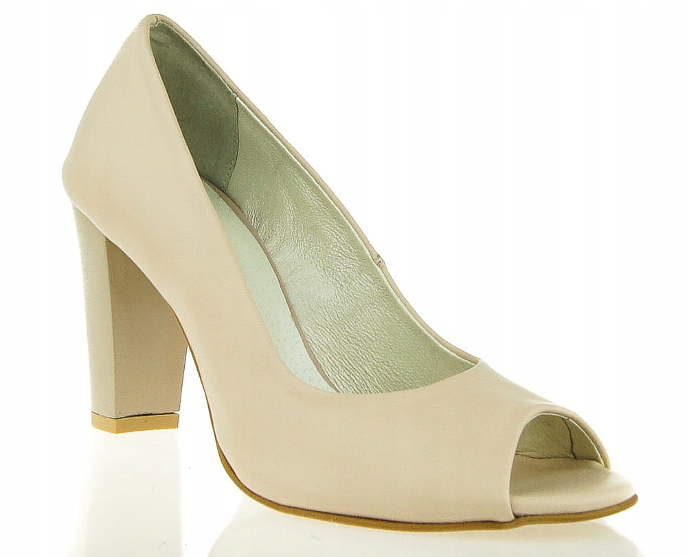 Béžové lodičky bez prstů, kožené dámské boty na sloupek J.w 39,5