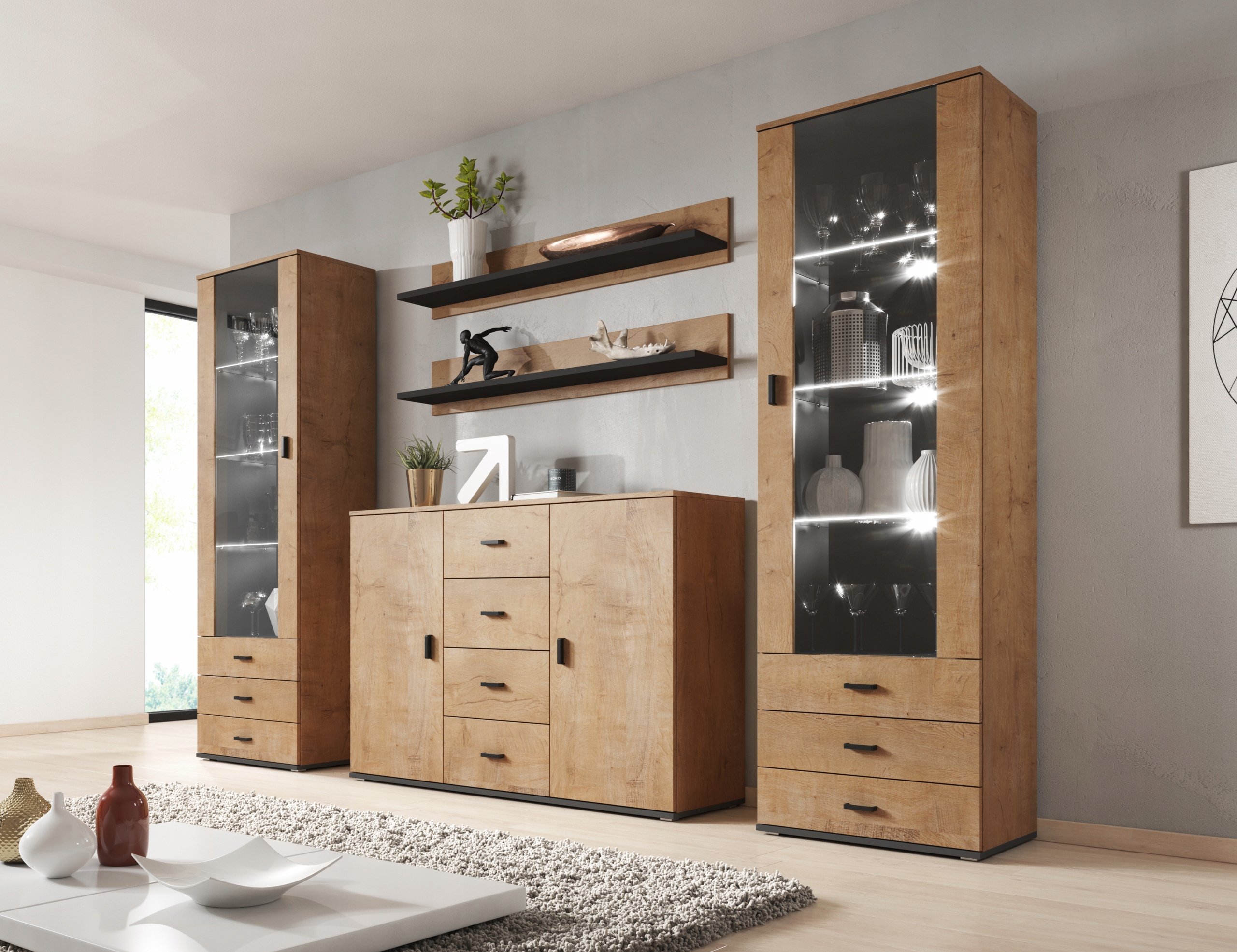 

Zestaw Soho 3 dąb lefkas + czarny Led- Cama Meble