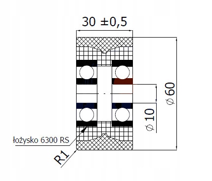 FI 60 ROLKA TWORZYWOWO POLIURETANOWA FI 10 Marka Zabi