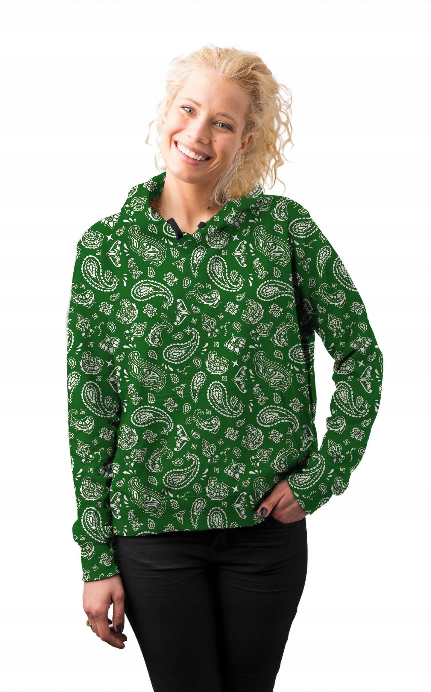 

Bluza Damska Print S Zielona Białe Wzory Modna