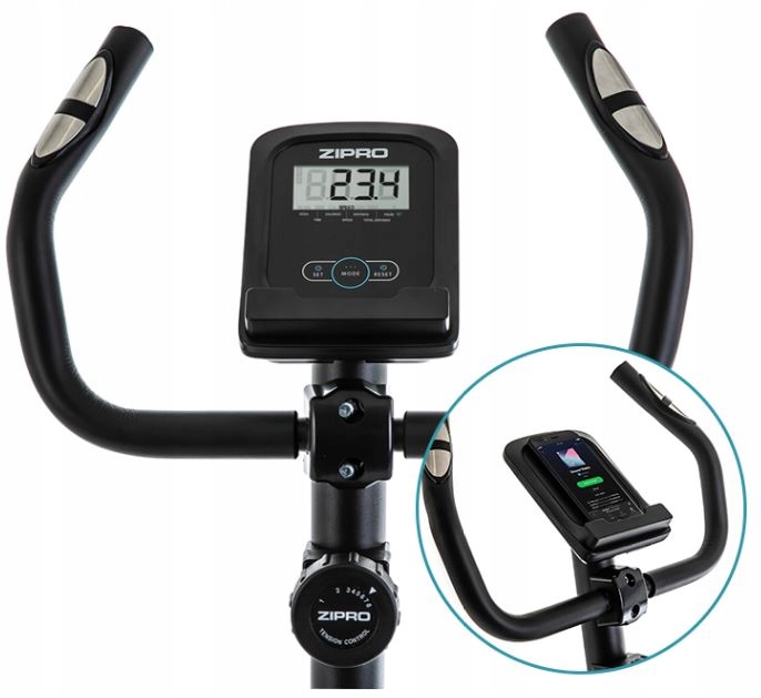 Rower Stacjonarny Rowerek Treningowy Domowy do ćwiczeń do 110kg One S Zipro Cechy dodatkowe kółka transportowe miejsce na telefon/tablet podpórka na książkę regulacja siedziska sensory dotykowe uchwyty na stopy wyświetlacz