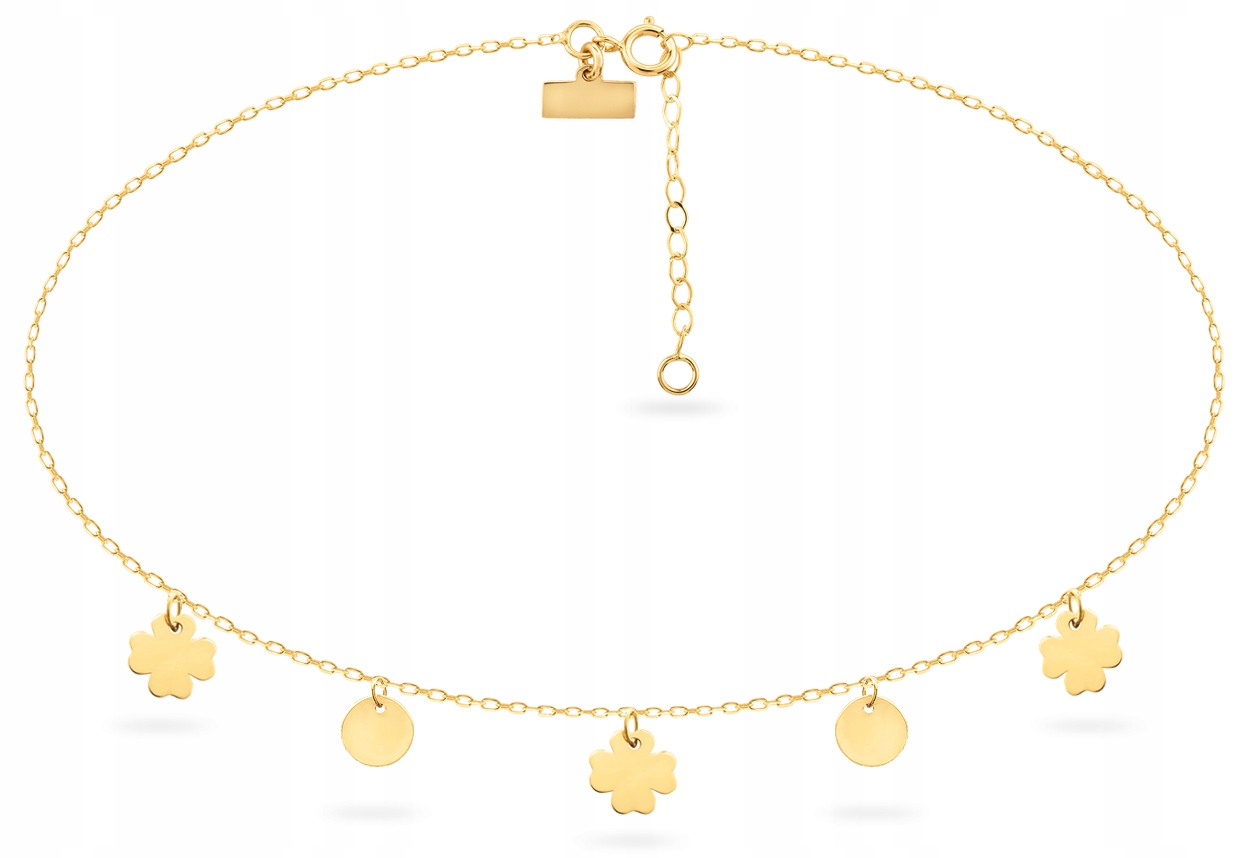 

Złota Bransoletka Choker Kółko Koniczyna 585