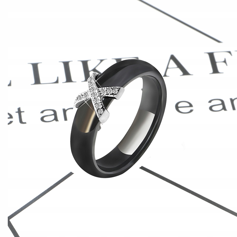 OBRĄCZKA CERAMICZNA CZARNA Z LITERĄ 'X' Marka STEELOVA