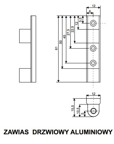 ZAWIAS METALOWY DO DRZWI MOSKITIER KOLOR SUROWY Wysokość maksymalna 1.1 cm