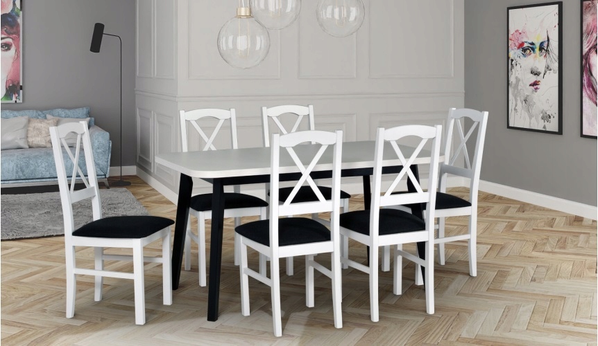 CZARNO-BIAŁY ZESTAW DO JADALNI STÓŁ + 6 KRZESEŁ