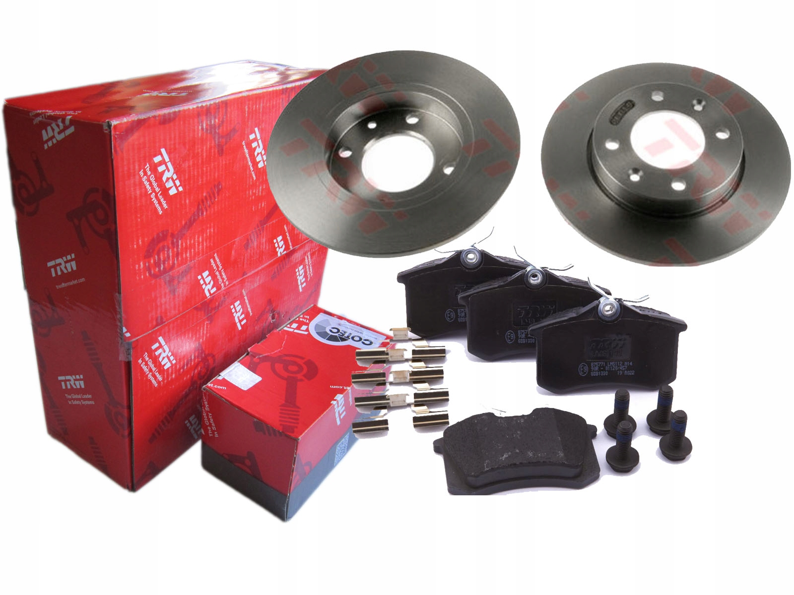 2× TRW Df4185 Диск тормозной + Колодки тормозное зад. ДС ДС 4, AUDI A1, A2, A3, A4 B5, A4 B6, A4 B7, A6 C4,