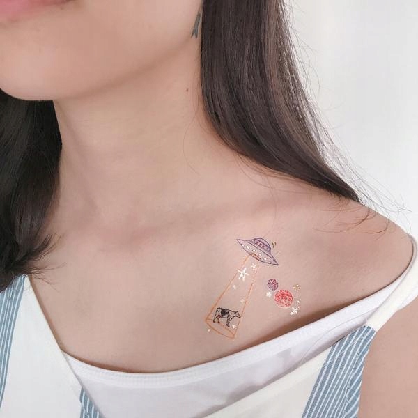 Tatuaż kolorowy na imprezę damski dziewczynki UFO Marka Paperself