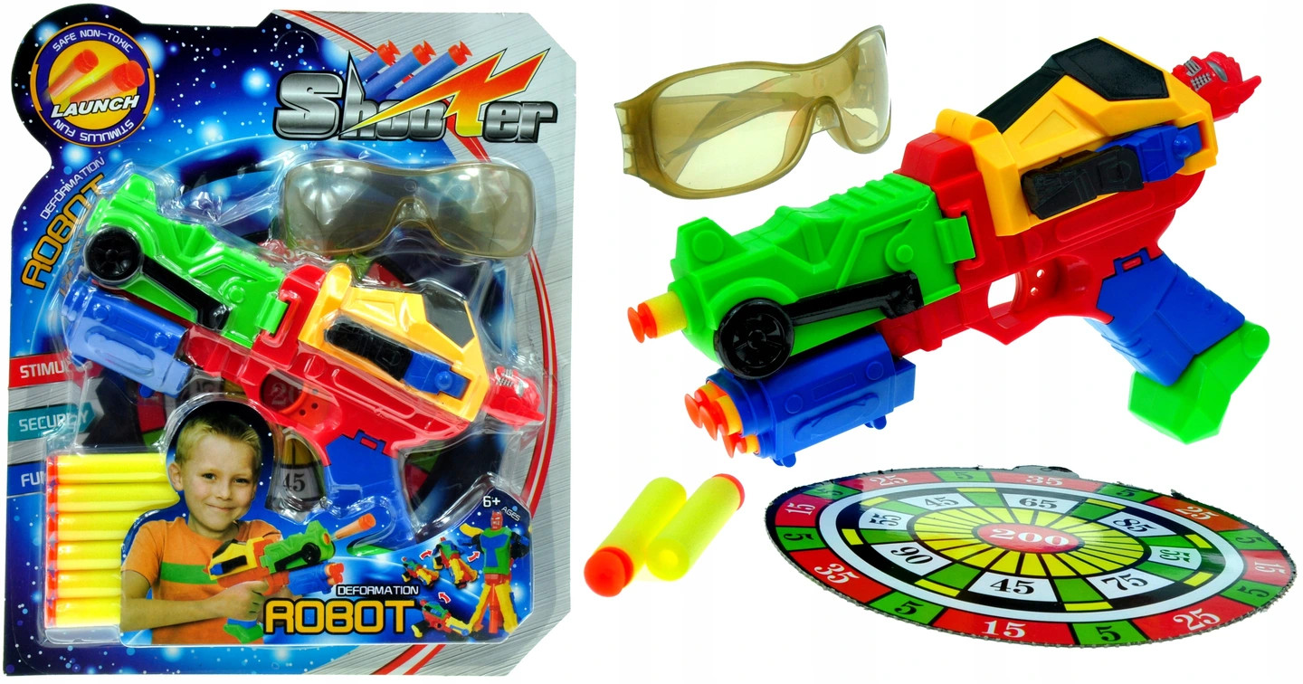 PISTOLET ROBOT NA STRZAŁKI Z GĄBKI OKULARY TARCZA EAN (GTIN) 5907625589390