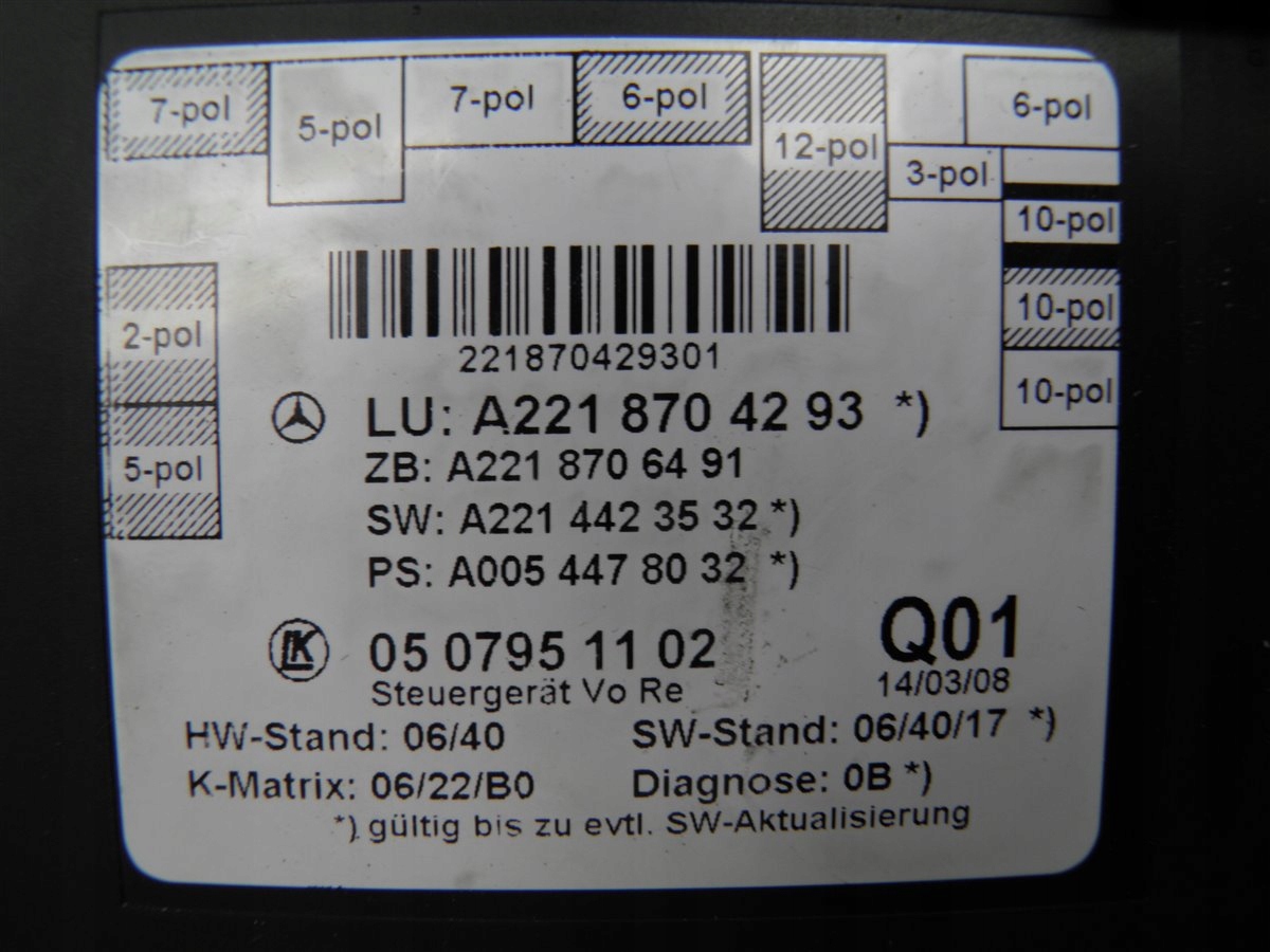 MODUŁ DRZWI PRAWY PRZÓD MERCEDES W221 A2218704293 Numer katalogowy części A2218704293