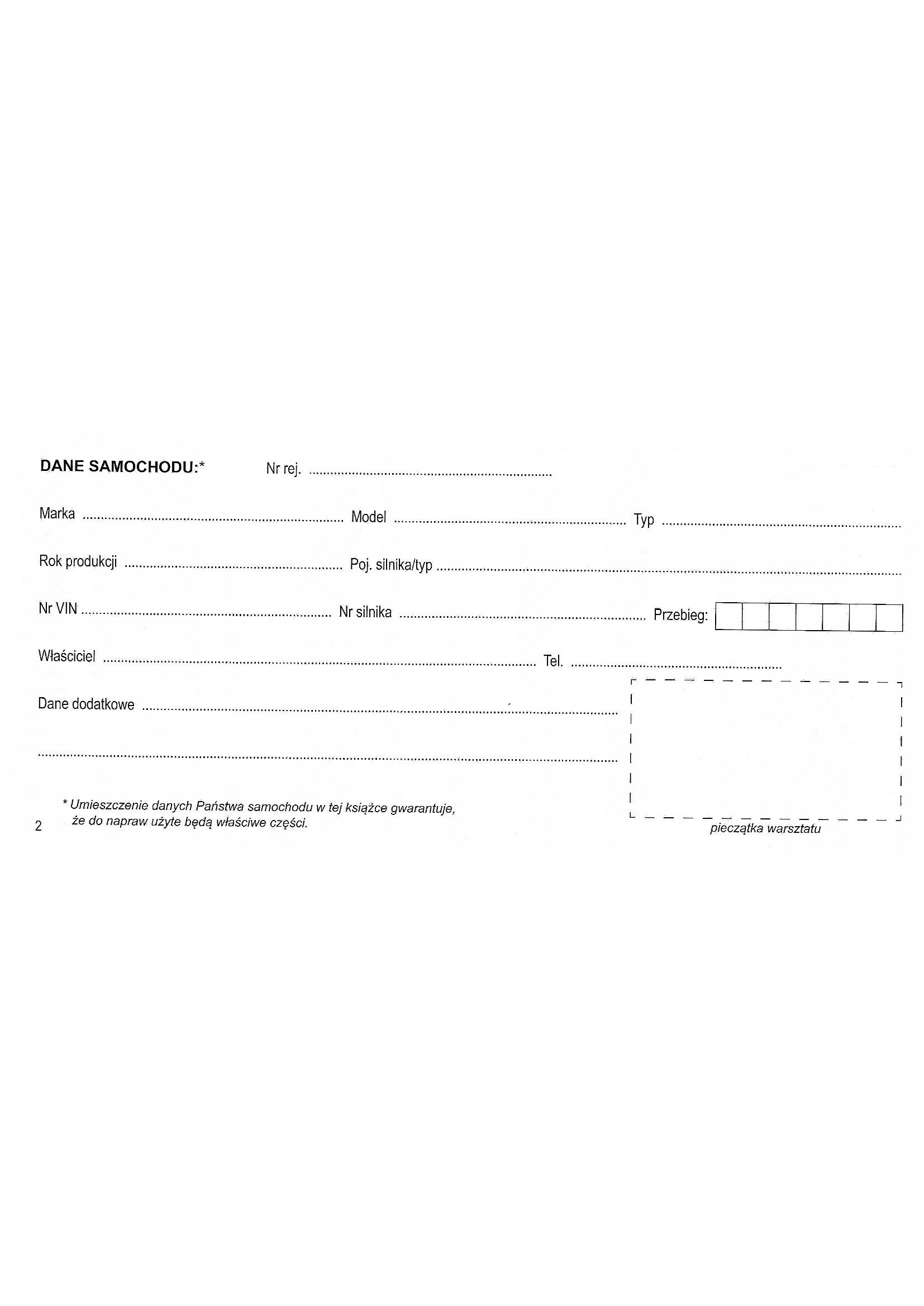 KSIĄŻECZKA KSIĄŻKA SERWISOWA DO PRZEGLĄDÓW NAPRAW Marka bez marki