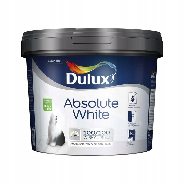 Farba Dulux Absolute White do ścian i sufitów 9L