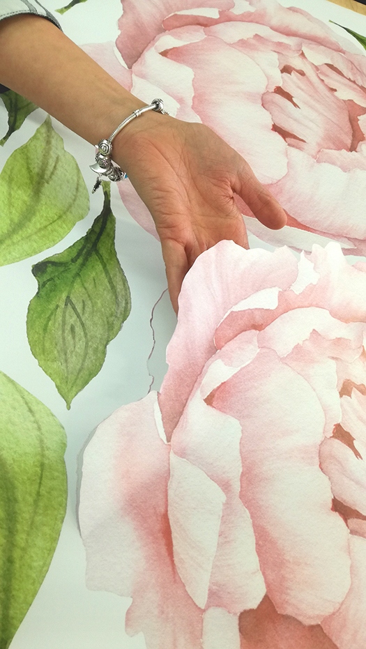 NAKLEJKI NA ŚCIANĘ PIWONIE KWIATY LISTKI LIŚCIE Szerokość 100 cm