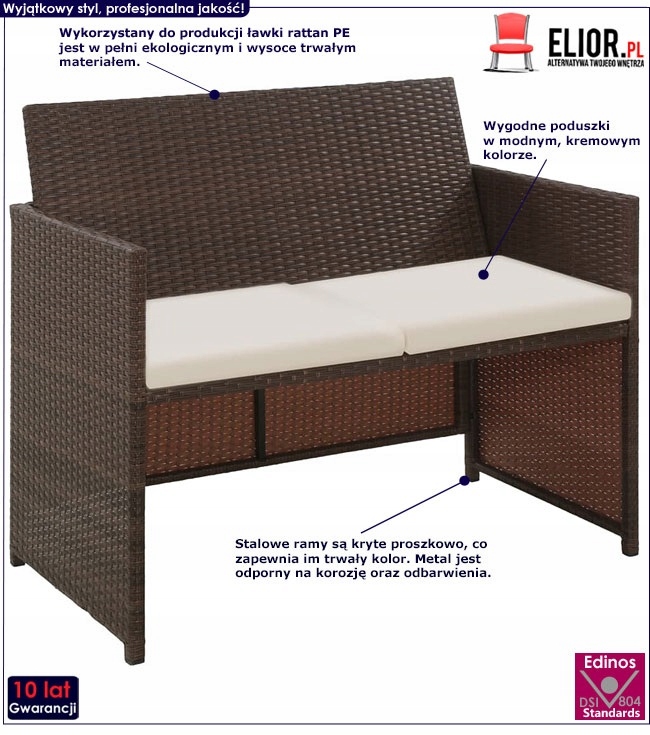 ŁAWKA OGRODOWA Z OPARCIEM TECHNO RATTAN == BRĄZOWA Kod producenta HQ478
