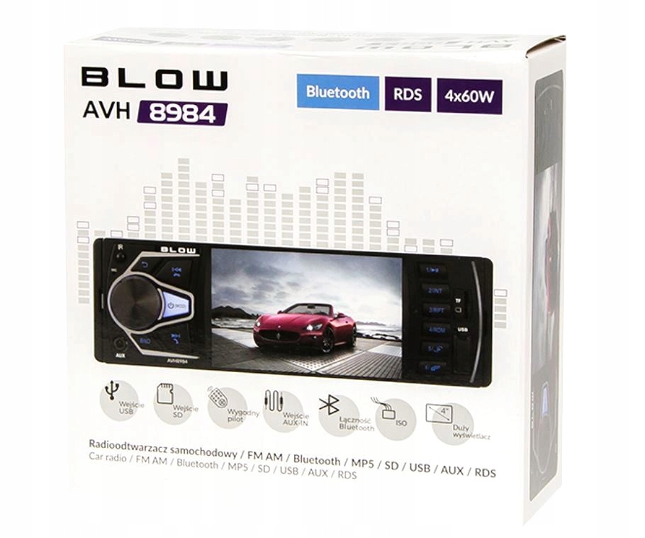 RADIO SAMOCHODOWE MP5 USB SD BLUETOOTH 4x 60W 1DIN Radio informacja RDS pasmo FM