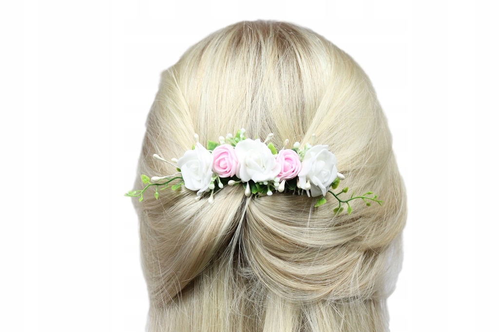 

Grzebyk Różyczki do włosów stroik komunia Różowy