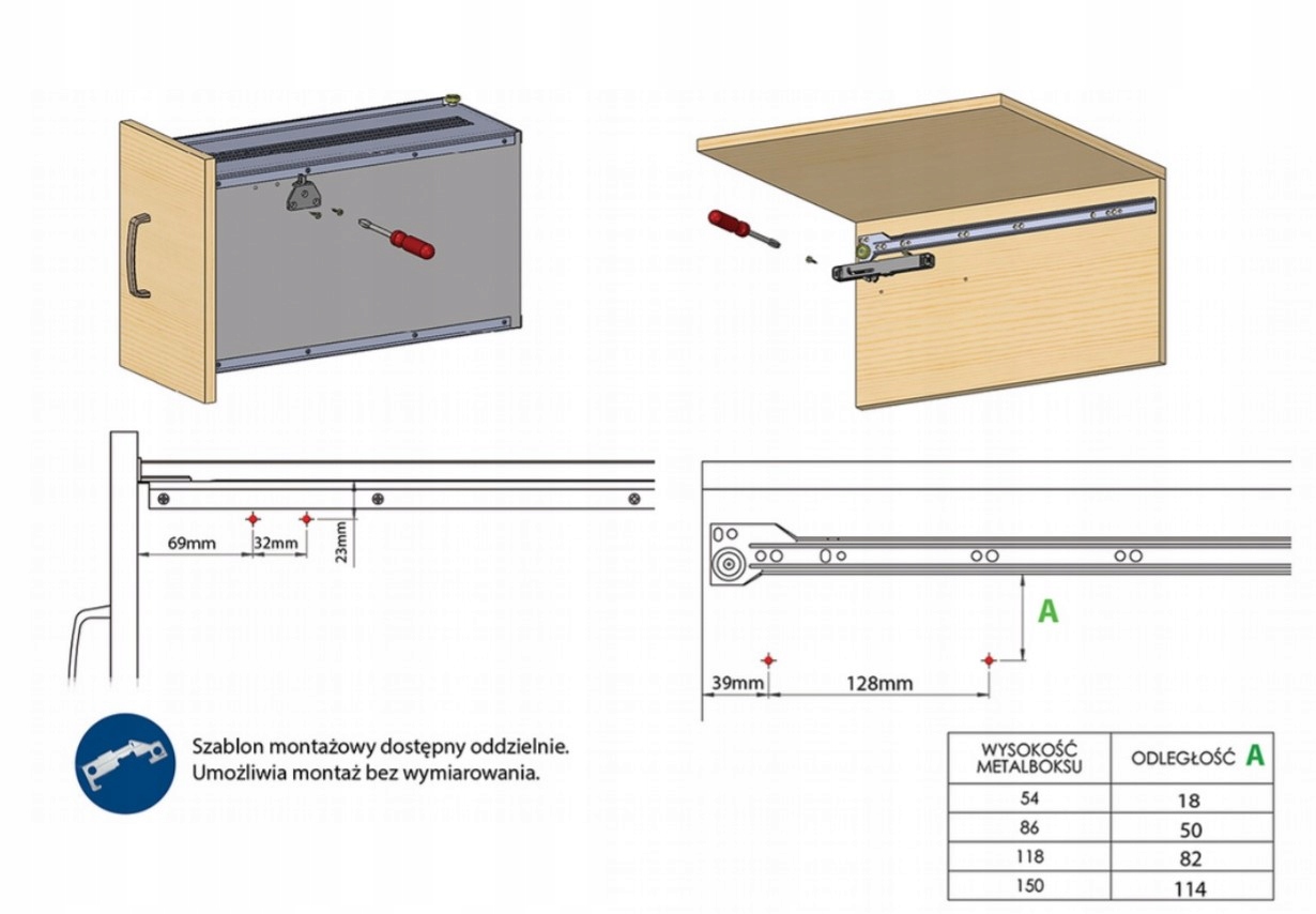 AIRTIC BOX HAMULEC DOCIĄG DO SZUFLADY METALBOX Długość 15 cm