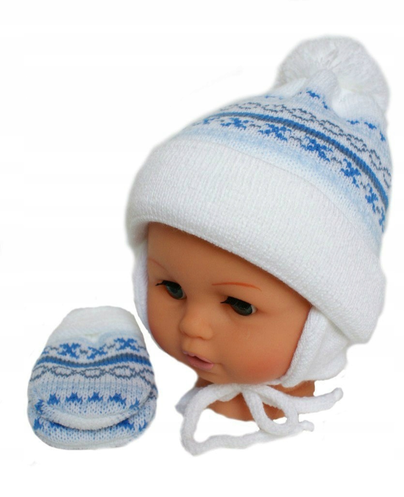 KOMPLET CZAPKA+SZALIK+RĘKAWICZKI WIĄZANY PODWóJNA