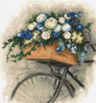 Výšivka křížková sada, kanva+mulina+jehly, 43x46cm kolo s květinami (8305)