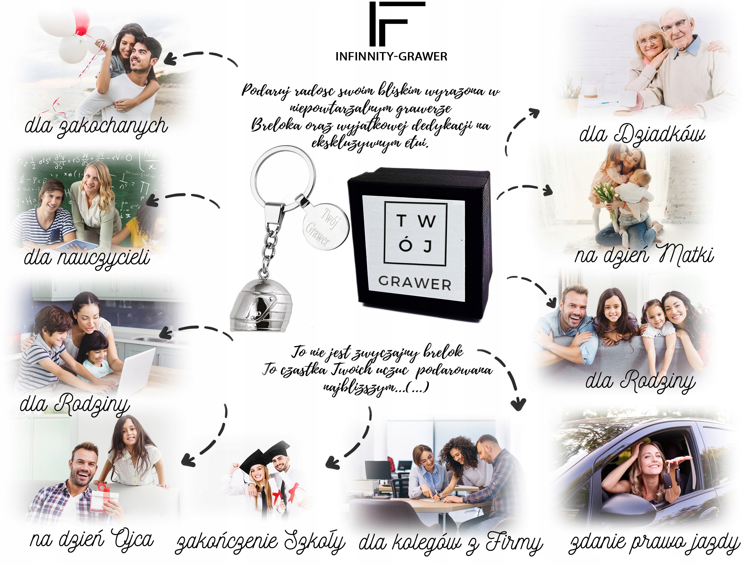 Brelok Metalowy Kask do Kluczy Grawer + ETUI Marka Infinnity