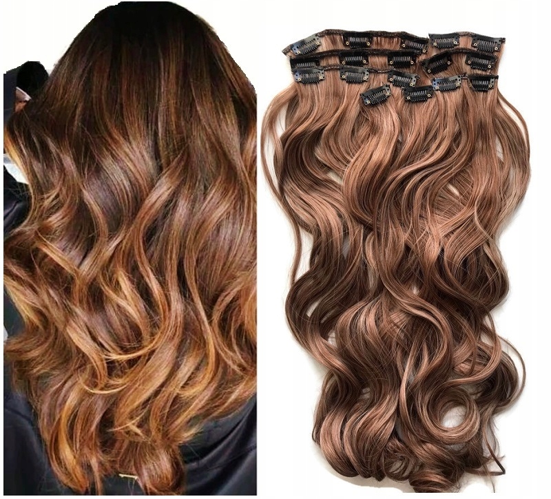 DOCZEPIANE WŁOSY ZESTAW Clip in Fale loki 7 PASM 160g