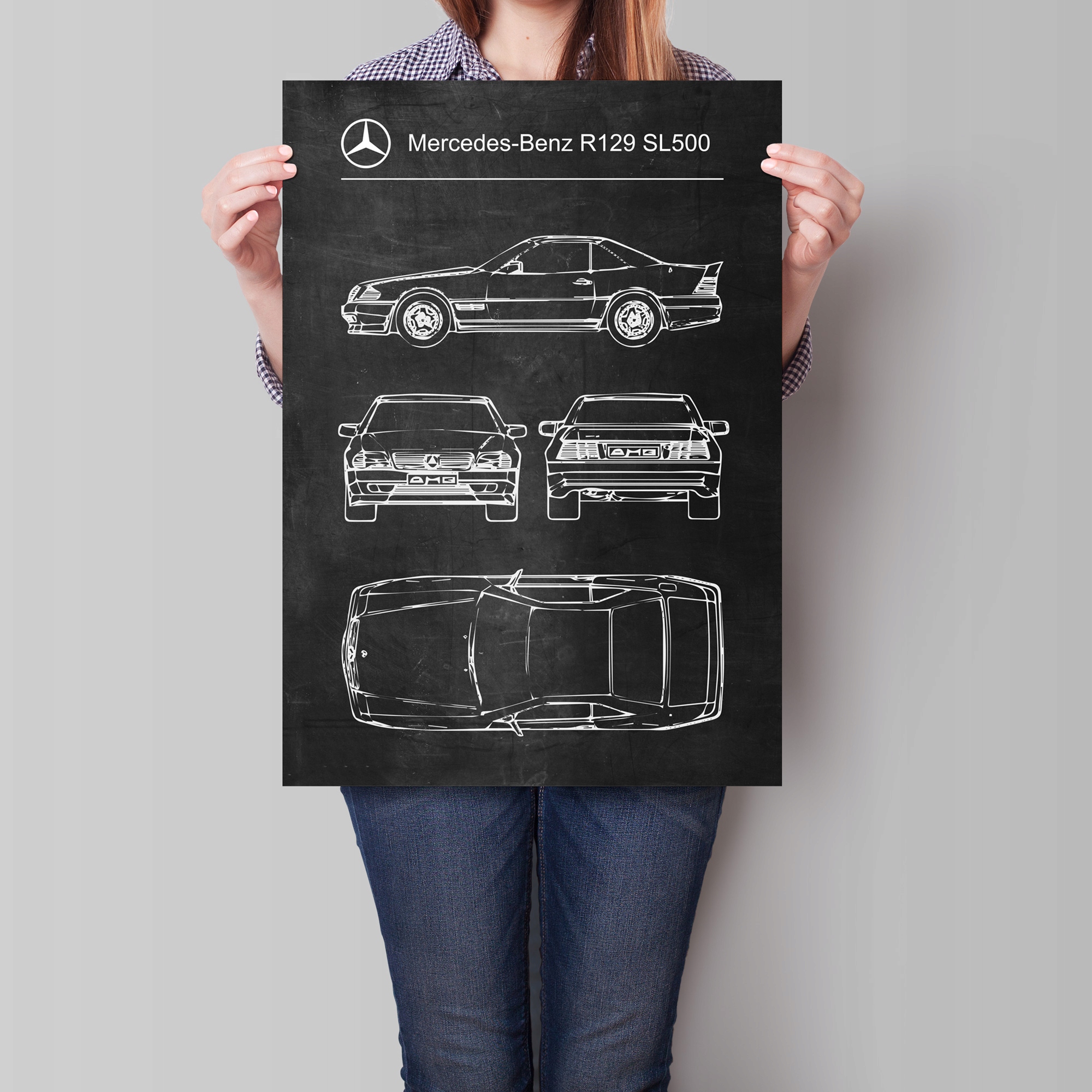Plakat Mercedes-Benz R129 SL500 Retro Poster Szerokość produktu 42 cm